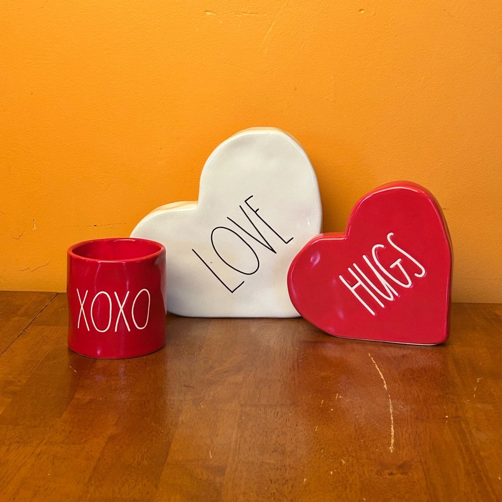 Rae Dunn Red and White Heart and Candle Valentine's Decor Set